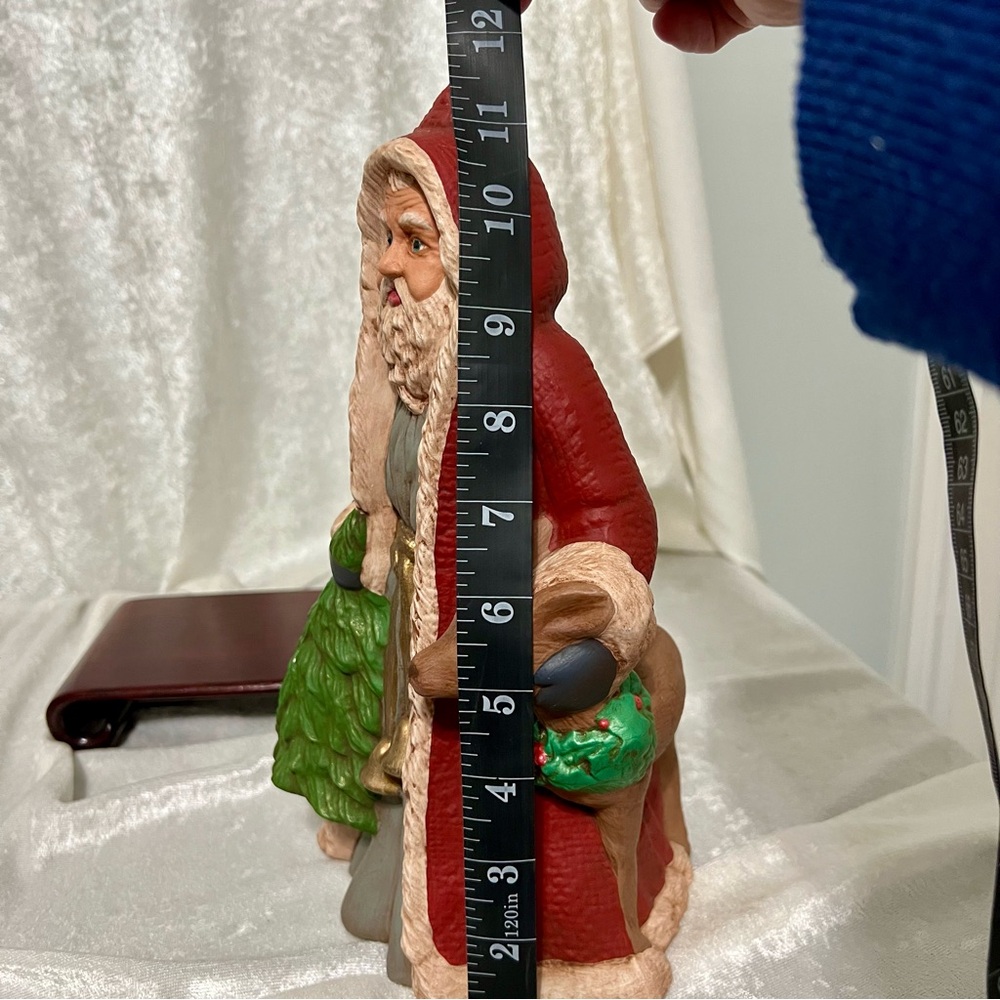 Vintage Ceramic Beautiful Hand Painted Old World Santa Claus w/Deer Signed/Dated - Picture 11 of 13
